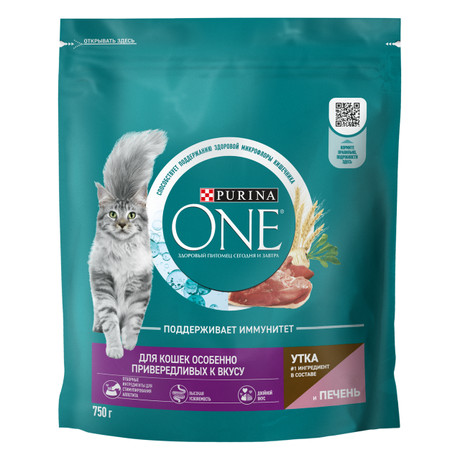 Purina ONE Сухой корм для особ.привиред.к вкусу (Утка) 750гр