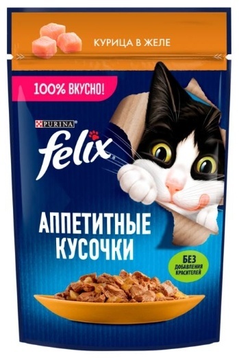 Корм для кошек Felix кусочки курицы в желе  85 гр