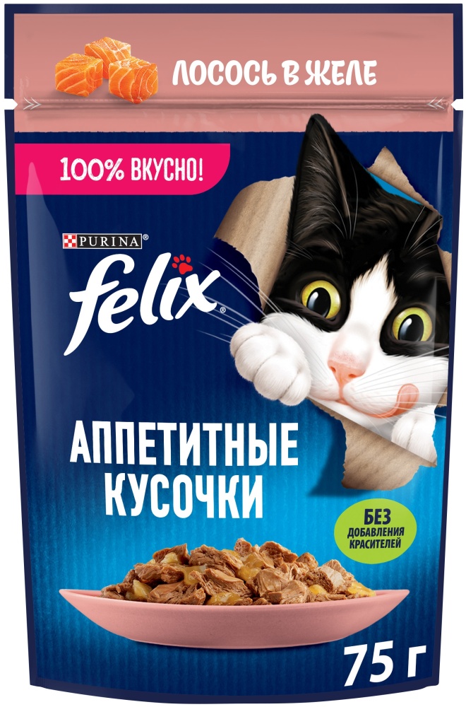 Корм для кошек Felix кусочки лосося желе 85 гр