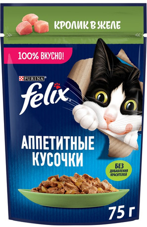 Корм для кошек Felix кусочки кролика в  желе 85 гр