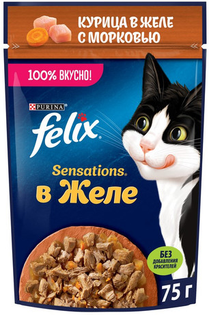 Корм для кошек Felix курица в желе с морковью 85 гр
