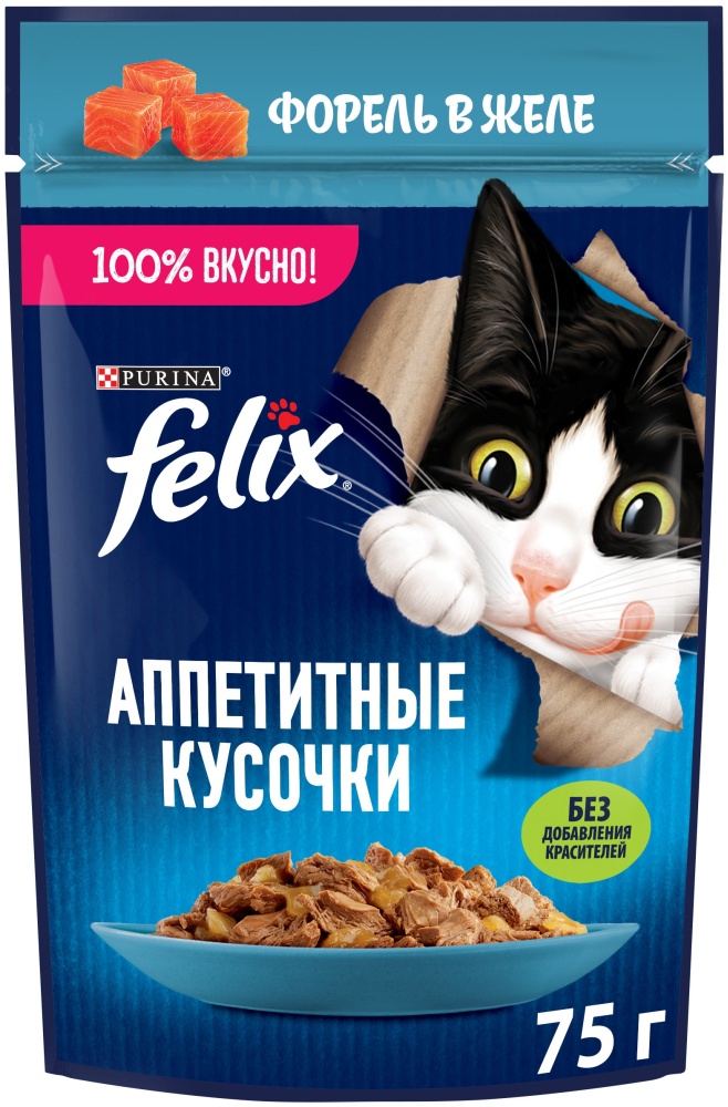 Корм для кошек Felix форель желе 75 гр
