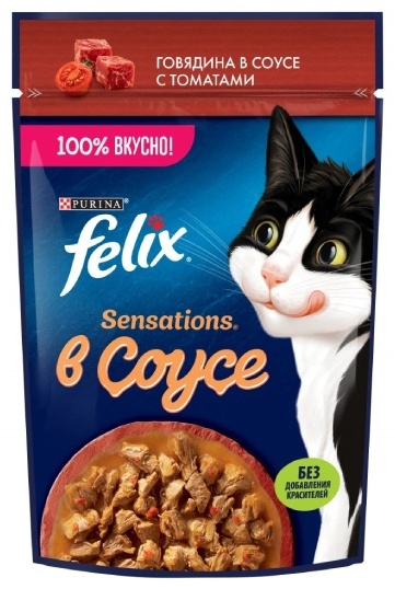 Корм для кошек Felix говядина в соусе с томатами 85 гр