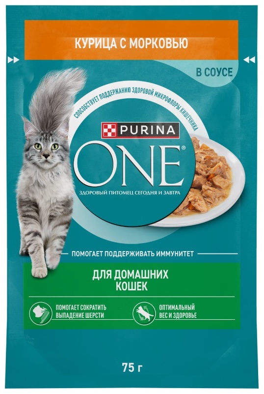 Корм для кошек Purina One для домашних с курицей и морковью 75 гр
