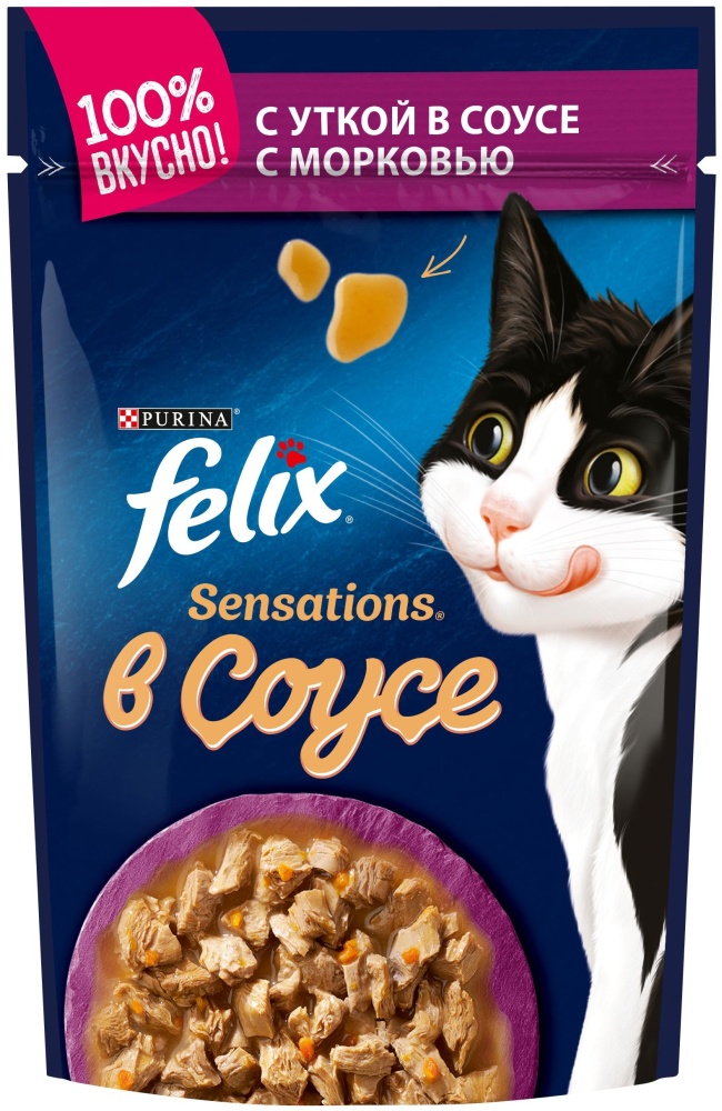 Корм для кошек Felix утка в соусе с морковью 85 гр