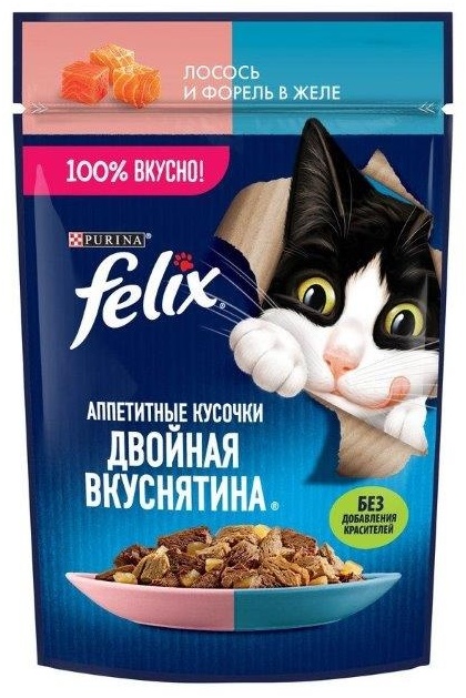 Корм для кошек Felix Лосось и форель желе 75 гр