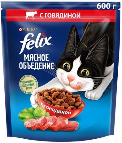 Корм для кошек Felix (Мясное объядение) с говядиной 600гр