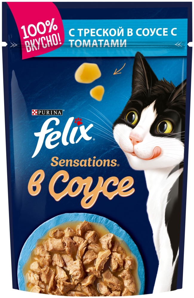 Корм для кошек Felix Треска в соусе с томатами 75 гр