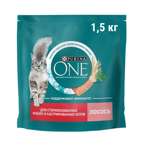 Purina ONE Стерил.Лосось 1,5кг